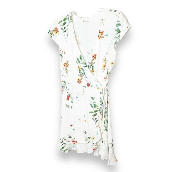 Willow & Clay Landon White Floral Ruffle Hem Wrap Mini Dress Women’s Size Small - Picture 3 of 13